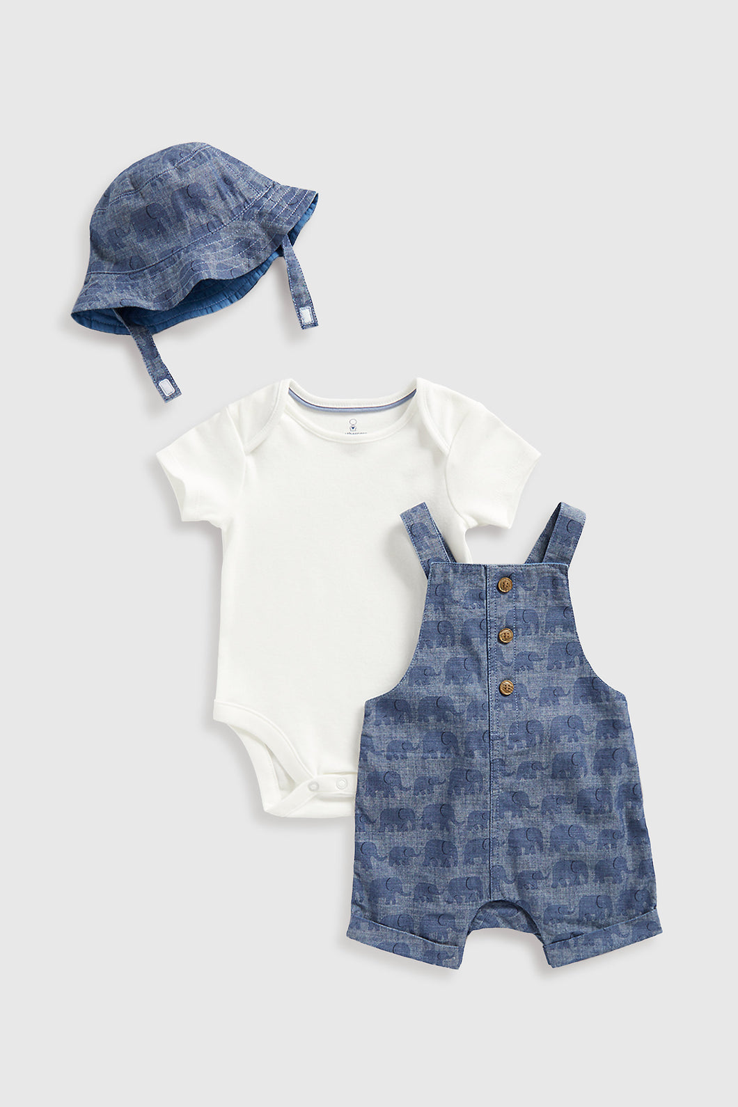 Mothercare Chambray Bibshorts, Bodysuit And Hat Set