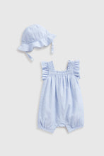 Load image into Gallery viewer, Mothercare Blue Romper And Hat Set
