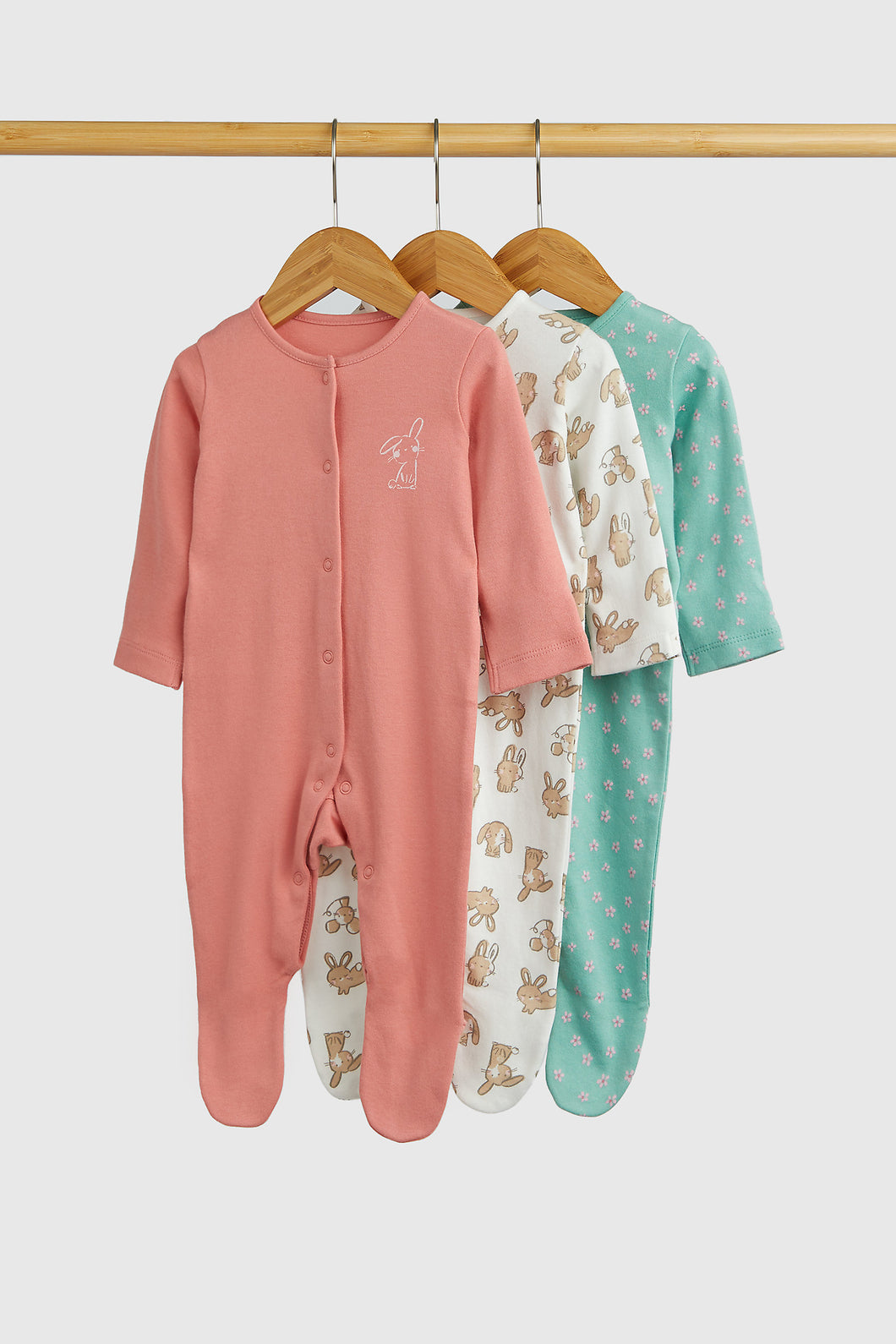 Mothercare Bunny Baby Sleepsuits - 3 Pack
