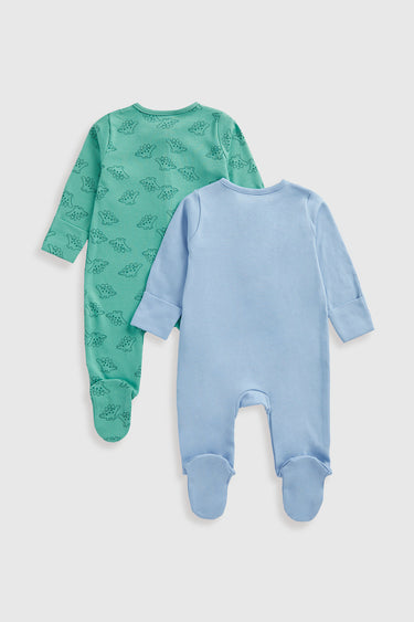Mothercare Dinosaur Zip-Up Baby Sleepsuits - 2 Pack