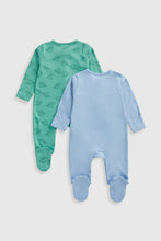 Load image into Gallery viewer, Mothercare Dinosaur Zip-Up Baby Sleepsuits - 2 Pack
