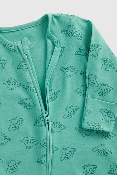Mothercare Dinosaur Zip-Up Baby Sleepsuits - 2 Pack