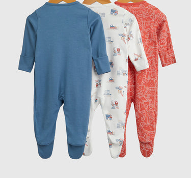 Mothercare Vehicles Baby Sleepsuits - 3 Pack