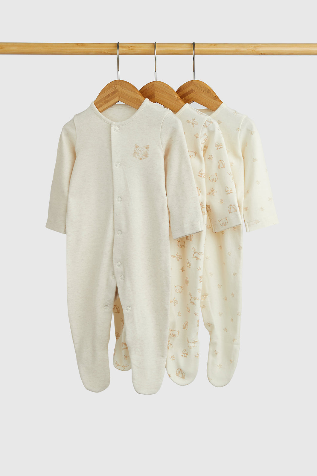 Mothercare Woodland Baby Sleepsuits - 3 Pack