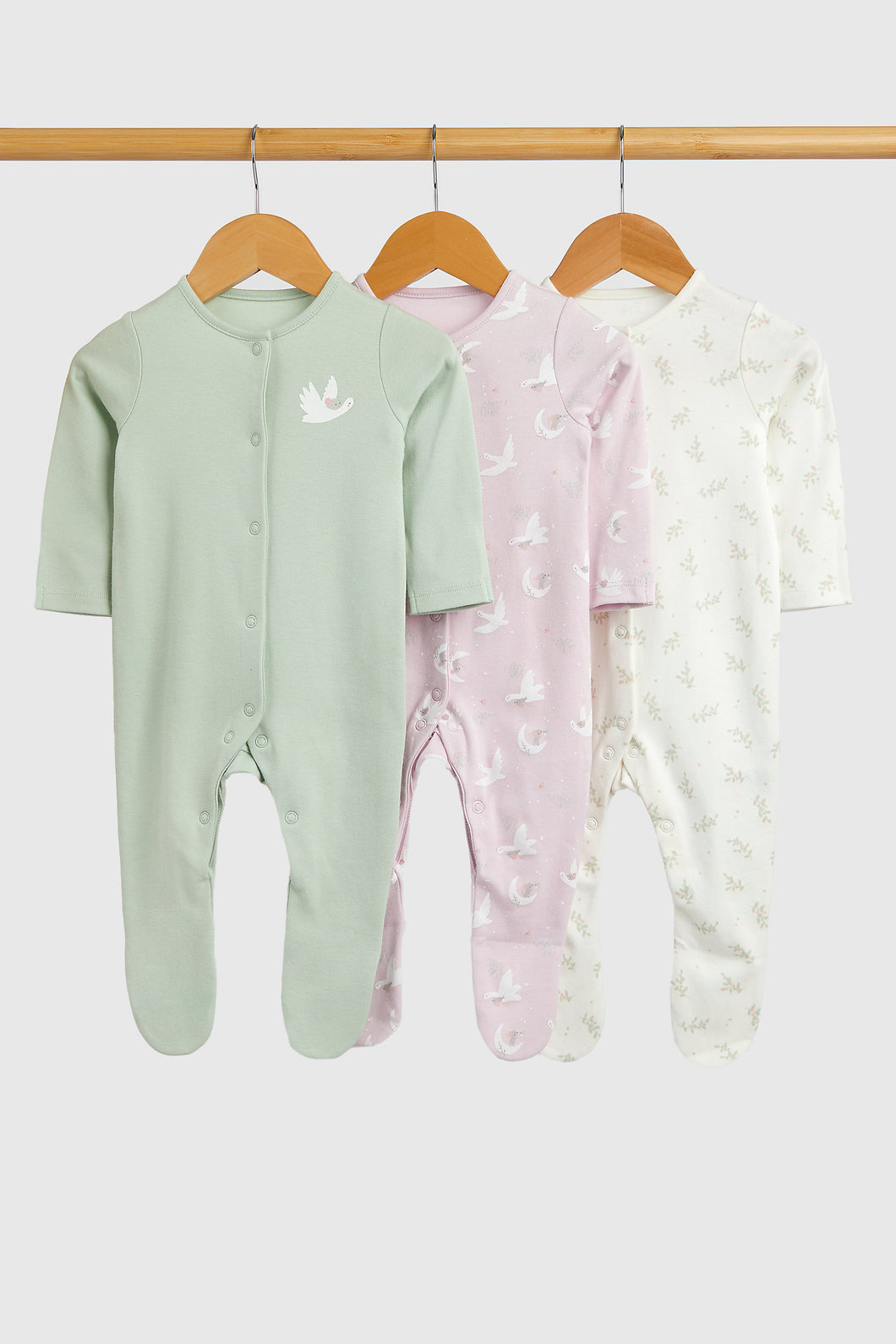 Mothercare Swan Baby Sleepsuits - 3 Pack