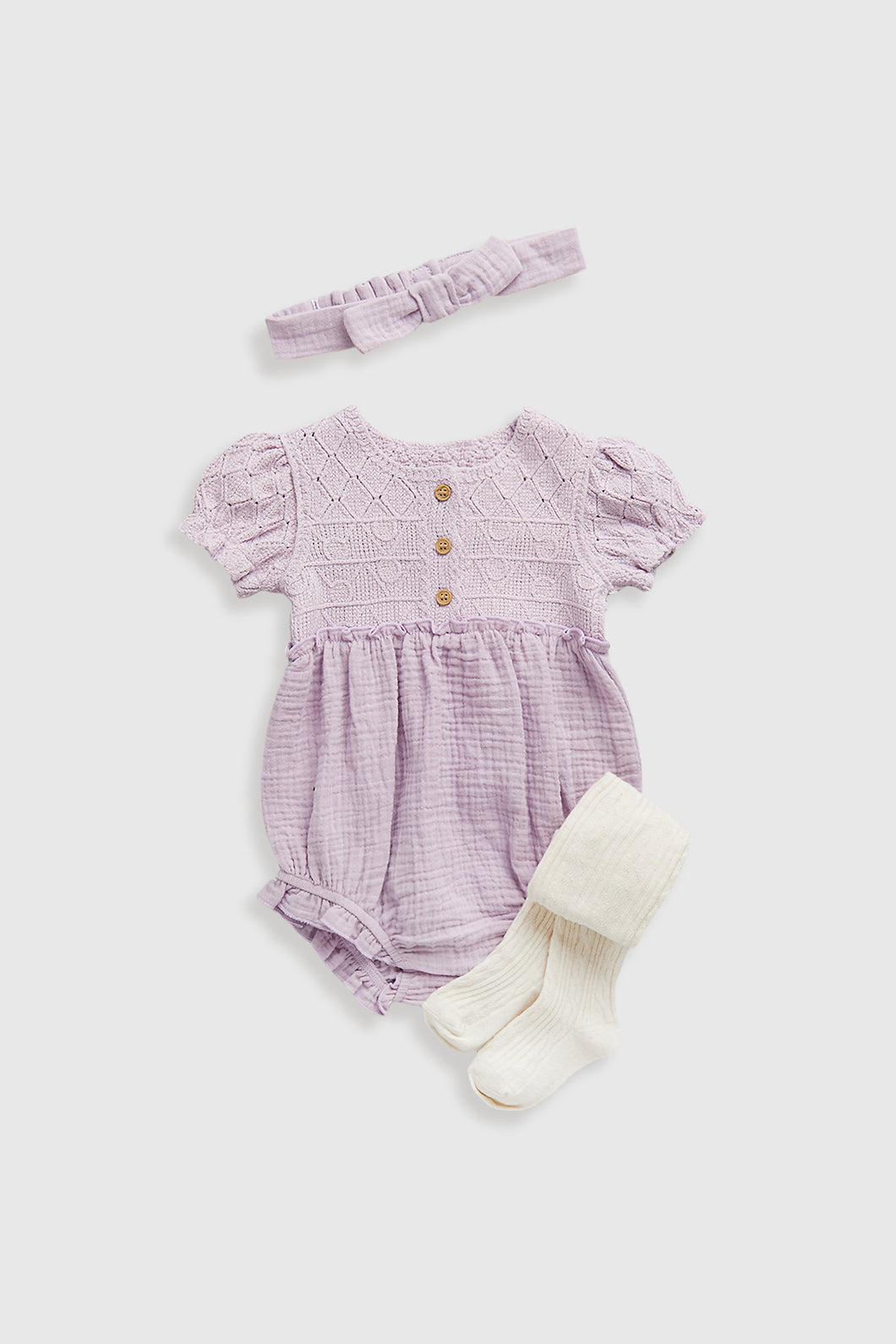Mothercare Pink Romper, Tights and Headband Set