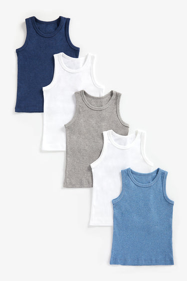 Mothercare Blue Marl Vests - 5 Pack
