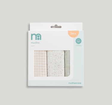 Mothercare Warm Neutrals Muslins Pk3
