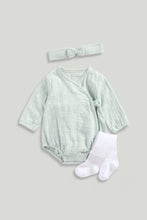Load image into Gallery viewer, Mothercare Wrap Bodysuit Headband and Tights Set
