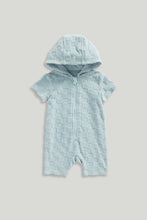 Load image into Gallery viewer, Mothercare Blue Hooded Towelling Romper
