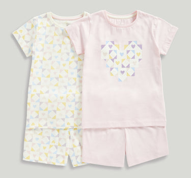 Mothercare Girl Heart Tile Shortie Pyjamas - 2 Pack