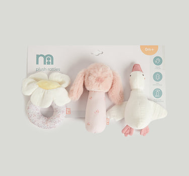 Mothercare Pink Clay Story Plush Rattle 3Pk