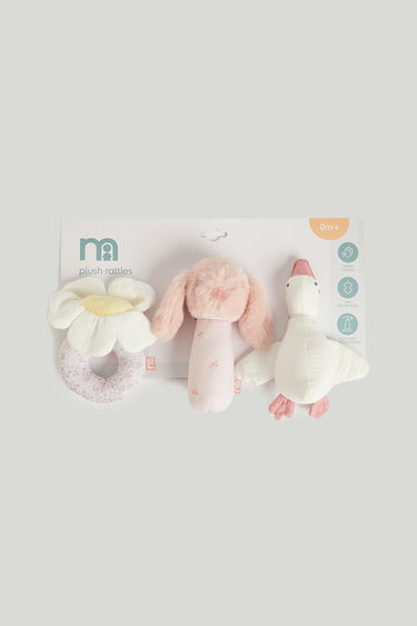 Mothercare Pink Clay Story Plush Rattle 3Pk
