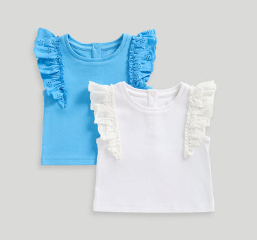 Mothercare 2 Pack Broderie Frill T-Shirts