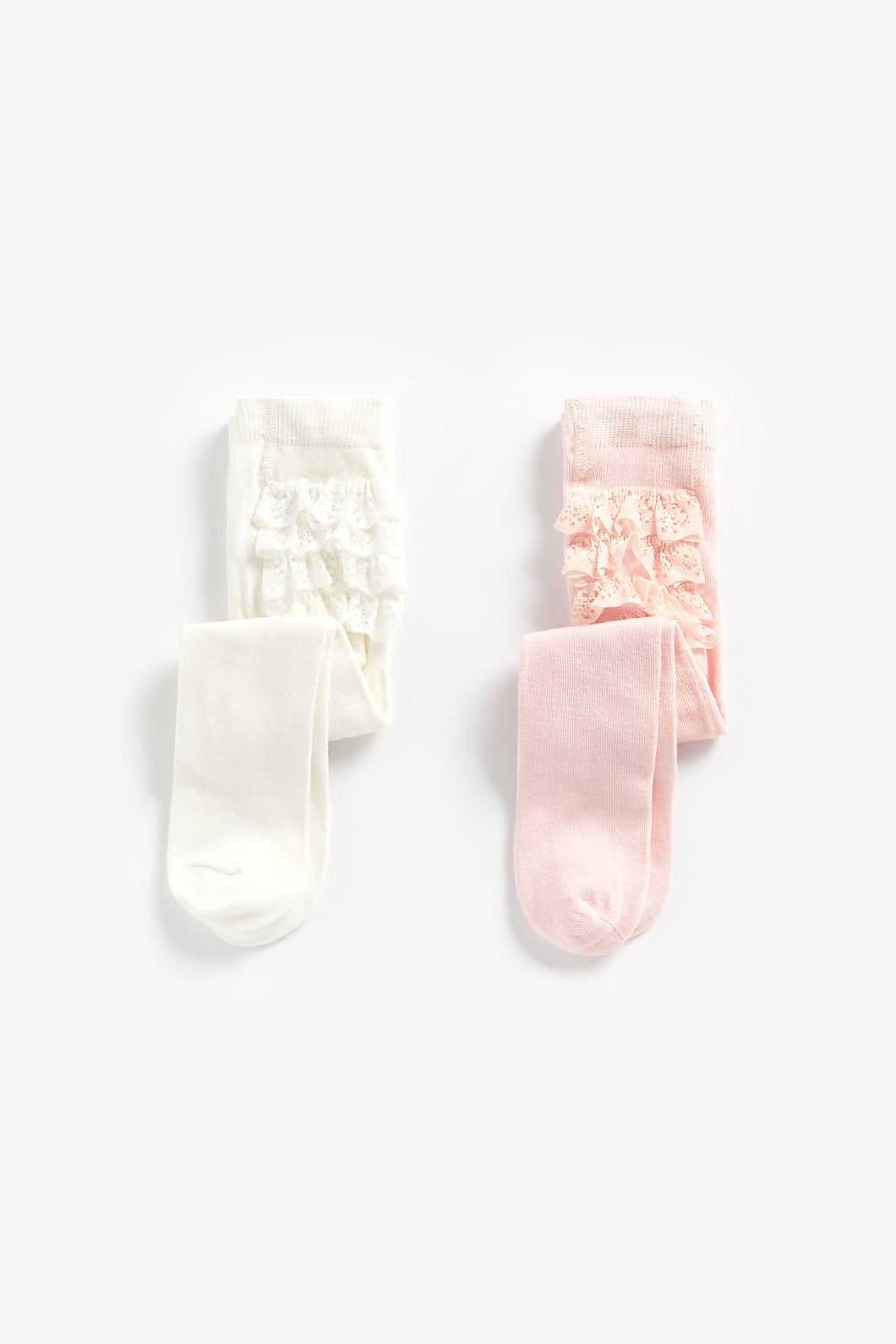 Mothercare Pink And Cream Frilly Tights - 2 Pack