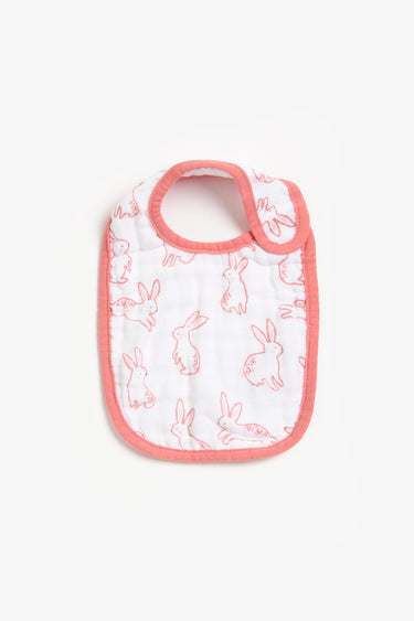 Mothercare Pink Bunny Muslin Newborn Bibs - 3 Pack