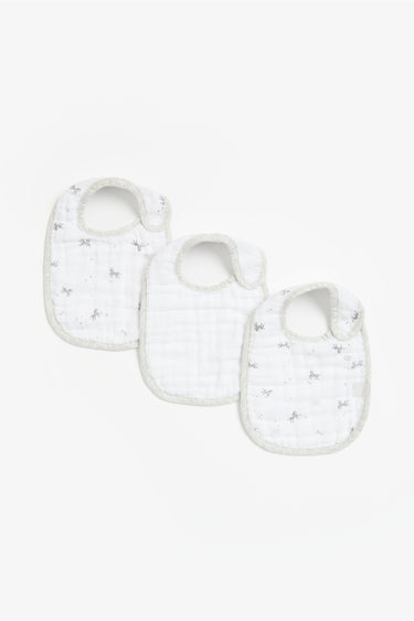 Mothercare Grey Zebra Muslin Newborn Bibs - 3 Pack