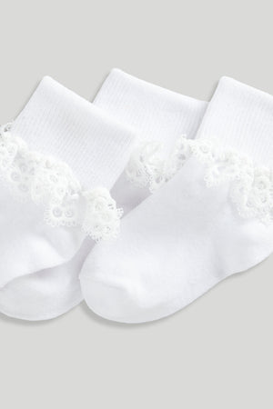 Mothercare 3 Pack White Lace Frill Baby Socks
