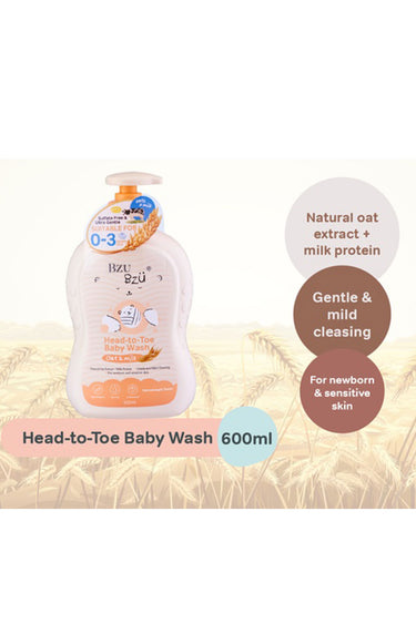 Bzu Bzu Oat & Milk Head to Toe Baby Wash - 600ml