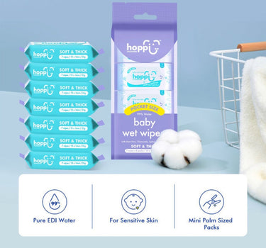 Hoppi Baby Wipes - 7 Pack X 8