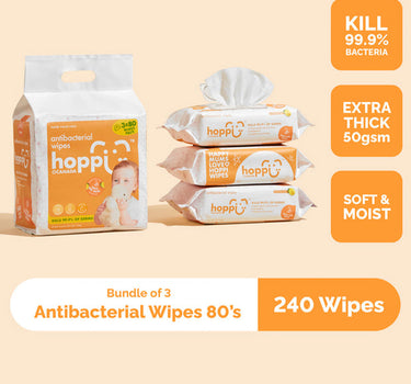 Hoppi Anti-Bacterial Wipes - 80 Pack X 3