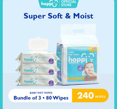 Hoppi Baby Wipes - 80 Pack X 3