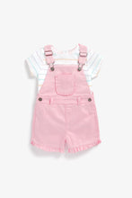 Load image into Gallery viewer, Mothercare Pink Frill Bibshorts And T-Shirt Set
